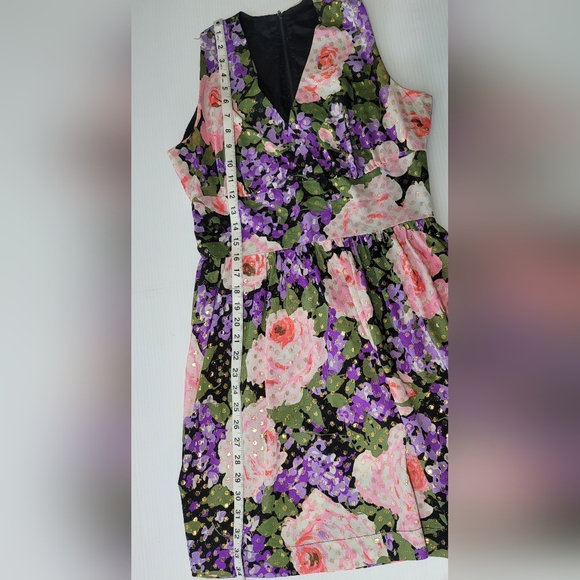 Vintage 70s California Sleeveless Spring Floral and Gold Lurex Maxi Dress S - Picture 9 of 10